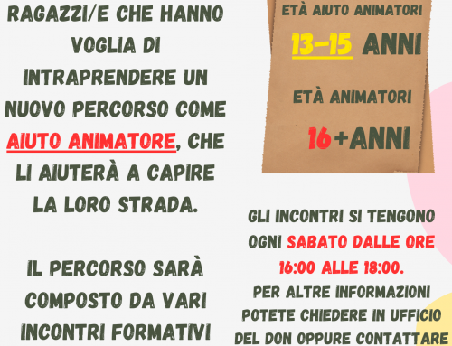 Oratorio – Invito per nuovi “Aiuto animatore”